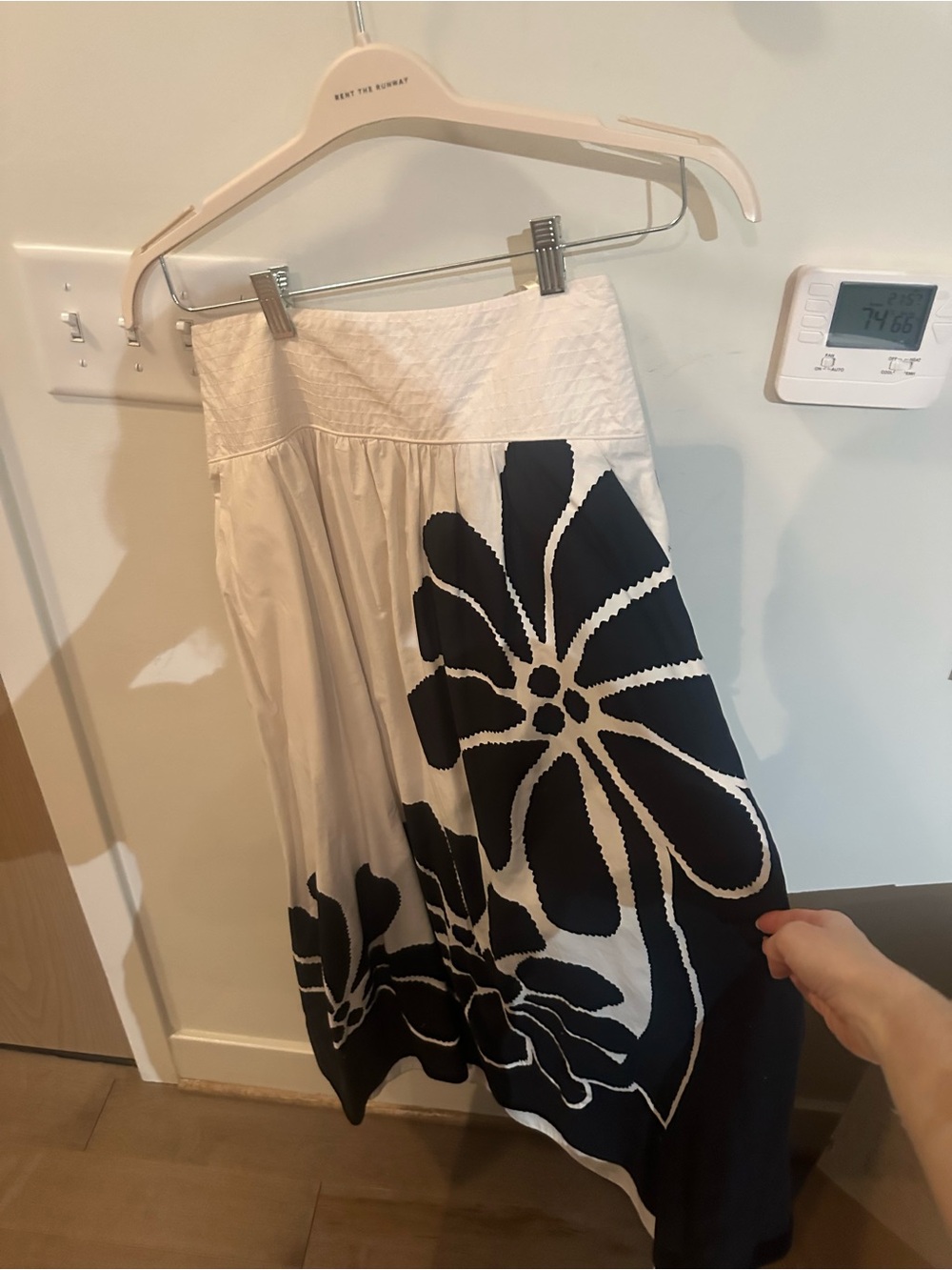 Farm Rio Black & White Floral A-Line Midi Skirt